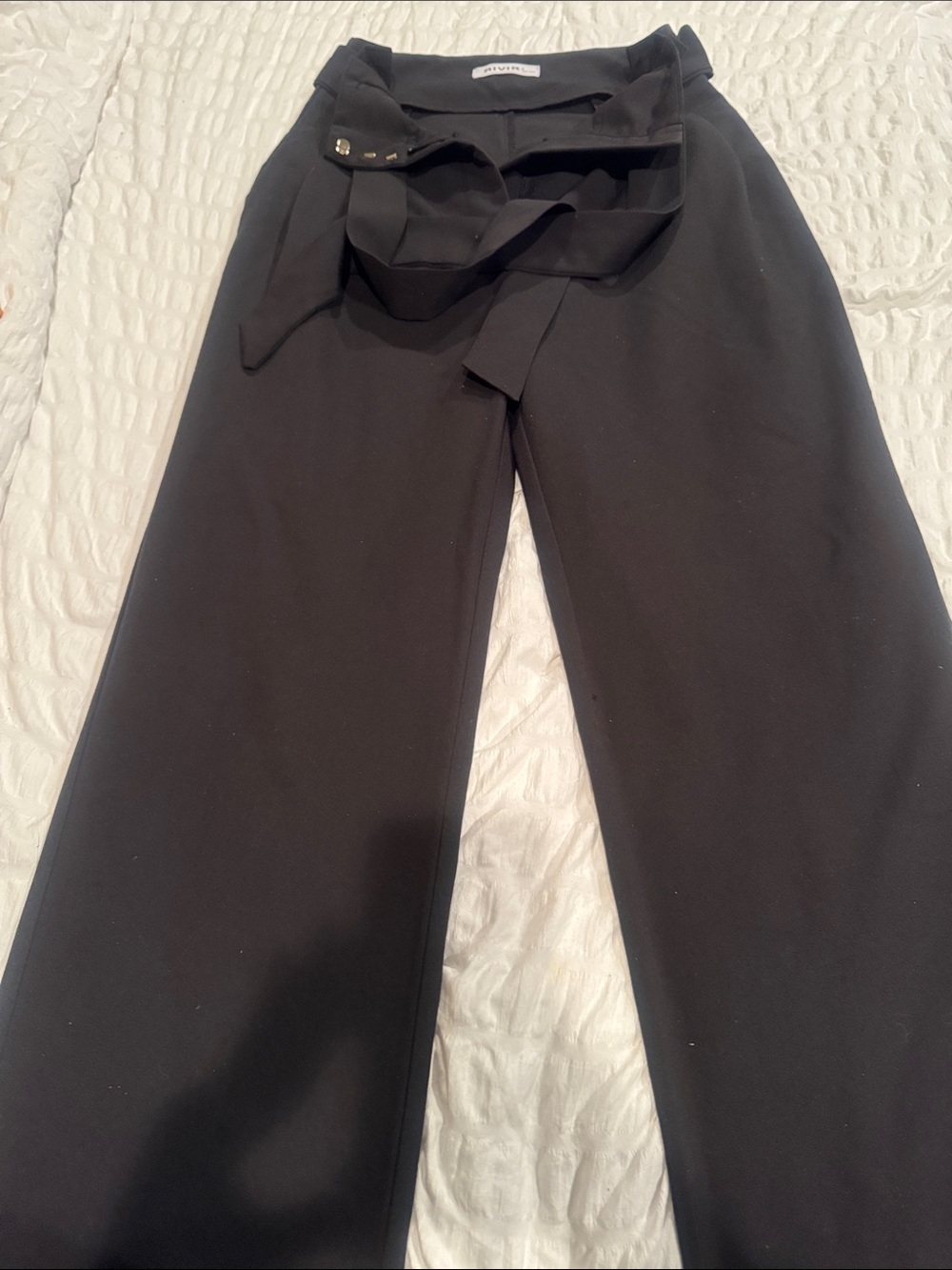 High-Waist Black Wide-Leg Pants with Self Tie